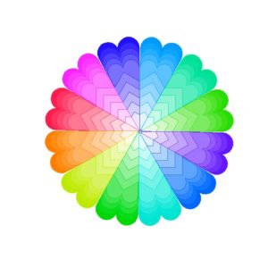 用python画心形扇状旋转组成的多彩圆形0014